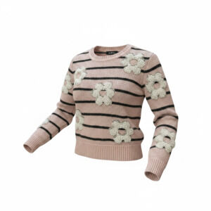 Amy Byer Girls Long Sleeve Striped Sweater with Flower Accents